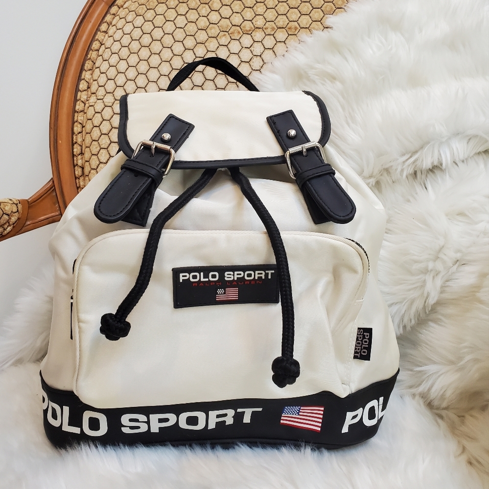 Polo Ralph Lauren Cream and Black Polo Sport Drawstring Backpack